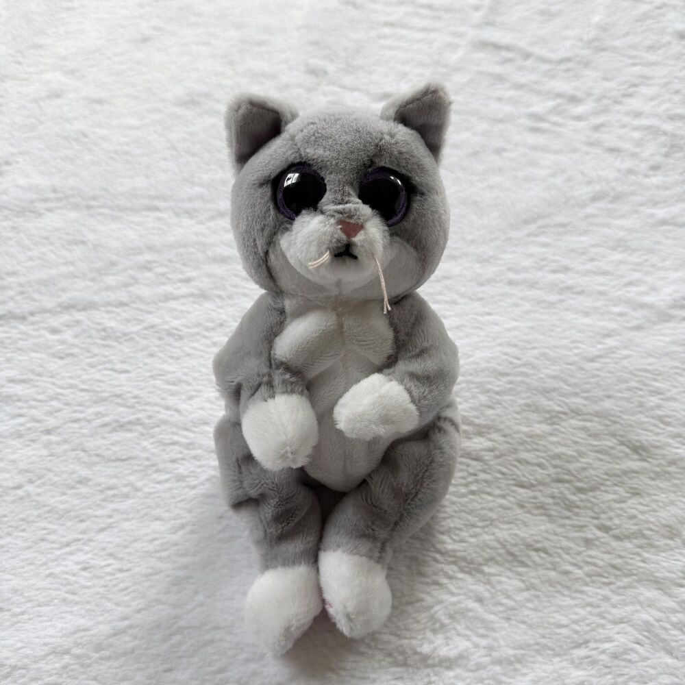 Ty Beanie Bellies Morgan Gray & White Cat Plush Stuffed Animal 6in Purple Eyes